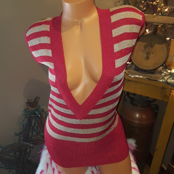 bebe Sweaters - Bebe deep v neck metallic sweater S